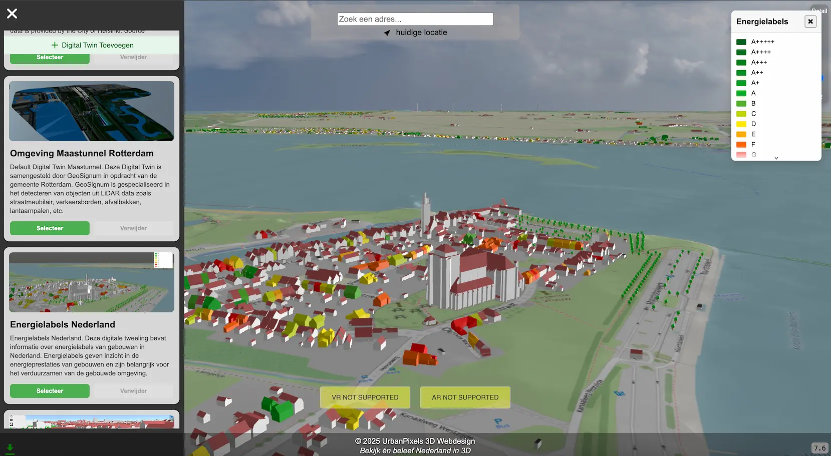Energielabels van woningen en gebouwen weergegeven in 3DCityTour